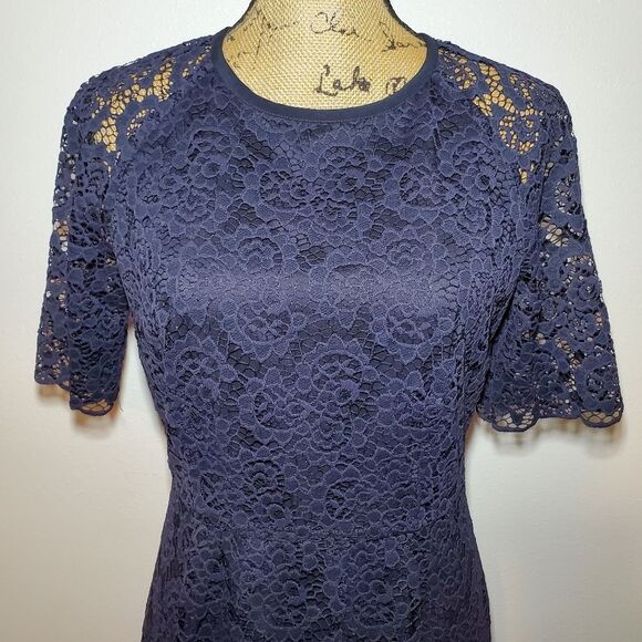 Madewell Magnolia Waisted Lace Mini Dress Navy Size 6 - Picture 3 of 12